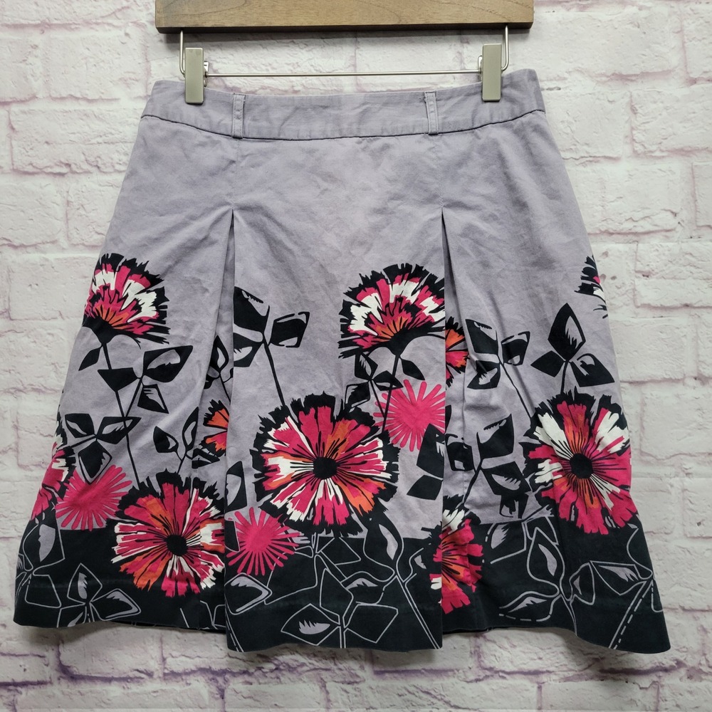 Apt 9 Graphic Floral A Line Pleated Skirt Sz 6 Dark Fairy Boho Feminine Retro